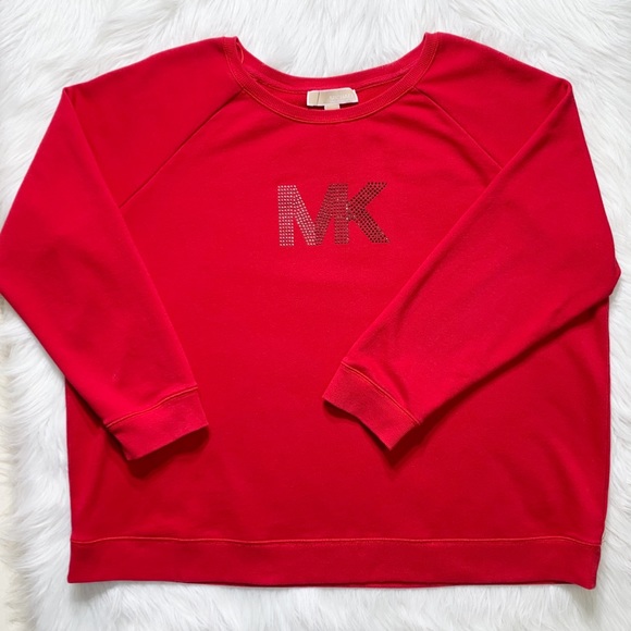SOLD-Michael Kors Bling Studded Embellished Logo Red Pullover Sweatshirt - Picture 6 of 8